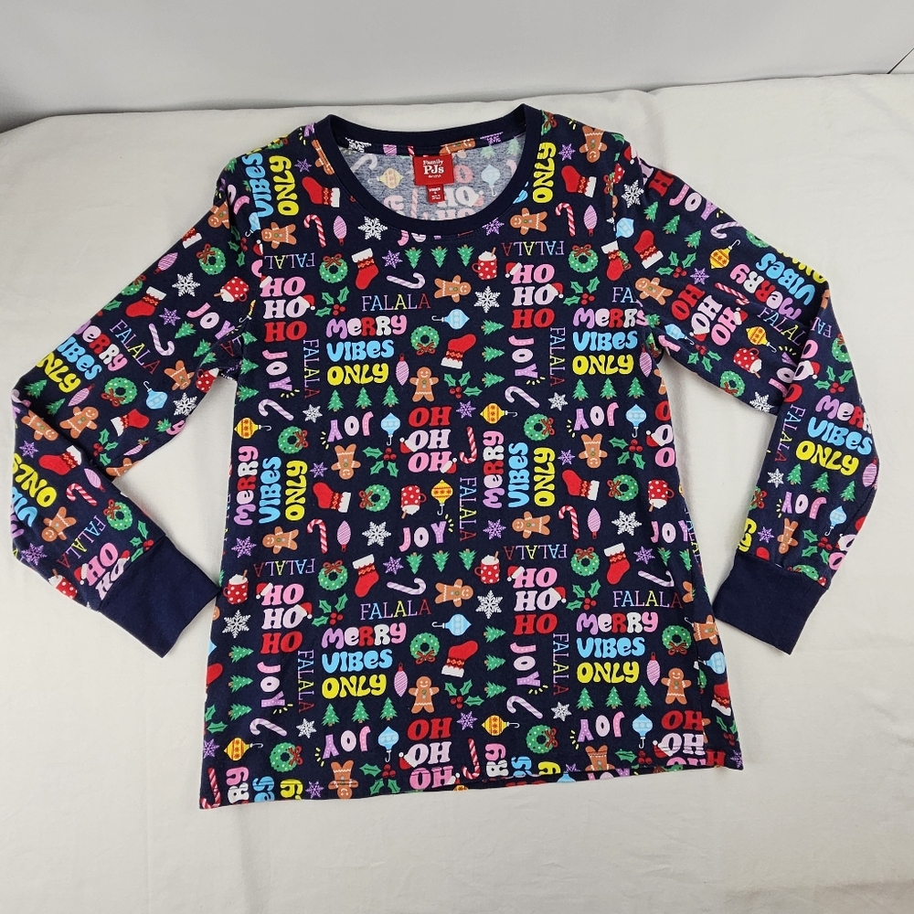 Colorful Festive Womens Small Long Sleeve Pj Top Shirt